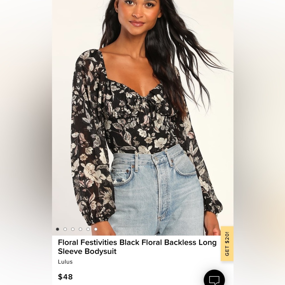 Floral Festivities Black Floral Backless Long-sleeve Body Suit